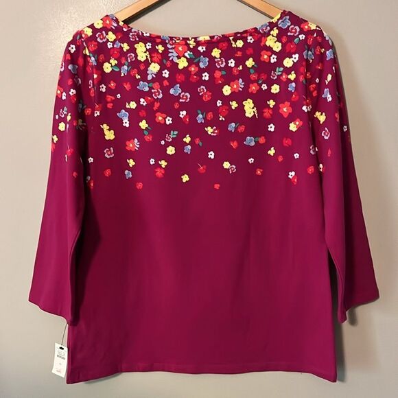 New! Talbots Cotton Bateau Neck Tee - Lovely Floral Size Medium - Picture 6 of 12